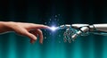 Seamless AI Connection: Human and Robot Hands Touching to Illustrate the Future of Tech Innovation. Royalty Free Stock Photo