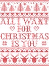 Seamless All I want for Christmas is you Scandinavian style, inspired by Norwegian Christmas, festive winter pattern stitched Royalty Free Stock Photo