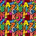 Seamless alphabet pattern made of colorful overlay abc character