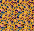 Seamless animal leopard brush pattern with dark yellow background ready for fashion textile prints.