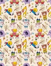 Seamless animal music pattern