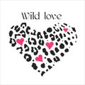 Seamless animal pattern for textile design Vector illustration in heart form with heart. Wild love. Royalty Free Stock Photo