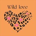 Seamless animal pattern for textile design Vector illustration in heart form with heart. Wild love. Royalty Free Stock Photo