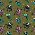 Seamless animal planet pattern. Alien weird cute design vector.