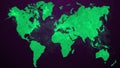 Seamless animation raindrop or water element particle falling and create a green environment on the world map background