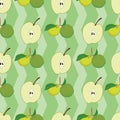 Seamless apple pattern on green chevron background Royalty Free Stock Photo