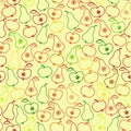 Seamless apple and pear background, vector pattern Royalty Free Stock Photo