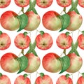 Seamless apples pattern. watercolor illustration with apple fruit on branch with leaf for thanksgiving decor, textile