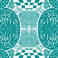 Seamless aqua tile with lacy patterns. Hand drawing in the style of sentangle. Suitable for sheathing or wrapping.