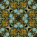 Seamless Arabic Asian Eastern Indian pattern in gold blue colors