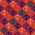 Seamless arrows pattern. Repeated stylized trees background. Squama ornament. Scales image. Ancient window tracery motif. Ethnic