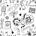 Seamless art supply illustration artist doodle background pattern