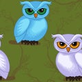 Seamless artwork pattern with cartoon owls