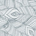 Seamless asian ethnic floral retro doodle background pattern in vector with feathers.