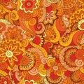 Seamless asian ethnic floral retro doodle pattern