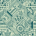 Seamless asian ethnic floral retro doodle pattern in vector. Background with geometric elements. Royalty Free Stock Photo