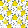 Seamless autumn background with yellow leaves and numbers