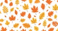 Seamless autumn leaf pattern featuring orange and yellow leaves scattered on a white background Royalty Free Stock Photo
