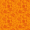 Seamless autumn leaves pattern with line doodle style Vector illustration background Royalty Free Stock Photo