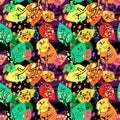 Seamless autumn leaves pattern,trendy print in collage cut out, Royalty Free Stock Photo