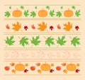 Seamless autumn ornaments with maple leaves and pumpkins - vector