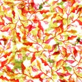 Seamless autumn pattern with abstract branches and leaves and watercolour splashes