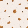 Seamless autumn pattern with Acorn and fall leaves Vector Illustration Royalty Free Stock Photo