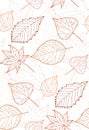 Seamless autumn pattern with colored leaves contours