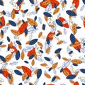 Seamless autumn pattern from colorful leaves. Strict flat design. Printing on fabric, wrapping paper. Vector Royalty Free Stock Photo