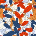 Seamless autumn pattern from colorful leaves. Strict flat design. Printing on fabric, wrapping paper. Vector Royalty Free Stock Photo