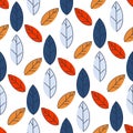 Seamless autumn pattern from colorful leaves. Strict flat design. Printing on fabric, wrapping paper. Vector Royalty Free Stock Photo