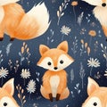 Seamless autumn pattern with funny foxes