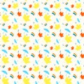 Seamless autumn pattern with leaves umbrella rainbow and rain