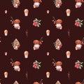 Seamless autumn pattern with mushrooms and berries on the background.