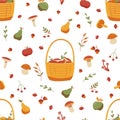 Seamless autumn pattern with mushrooms and fruits Royalty Free Stock Photo