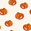 Seamless autumn pattern with pumpkins and flowers. Halloween. Vector illustration. Royalty Free Stock Photo