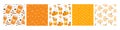 Seamless Autumn pattern set, hand drawn doodle Pumpkin spice latte, abstract dots. Set of five Autumn Hot Drink prints For