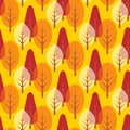 Seamless Autumn Pattern, Trees in Warm Colours