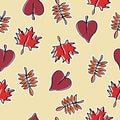 Seamless autumn trendy hand drawn style pattern with hot colors background ready for print.