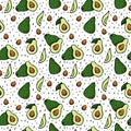 Seamless avocado pattern on white background