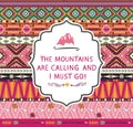 Seamless aztec pattern with geometric elements and labels with quotes typographic text