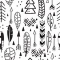 Seamless Aztec Tribal pattern with feather and arrows. Geometrical Ethnic Print Ornament Royalty Free Stock Photo