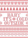 Seamless Baby its cold outside Scandinavian fabric style, inspired by Norwegian Christmas, festive winter pattern in cross stitch