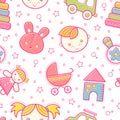 Seamless baby pattern with colorful babyish elements Royalty Free Stock Photo