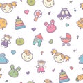 Seamless baby pattern with colorful babyish elements Royalty Free Stock Photo