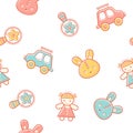 Seamless baby pattern with colorful babyish elements Royalty Free Stock Photo