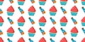 Seamless baby pattern. cupcake cakes and potion bottles. Drink Me. Alice in the Wonderland