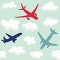 Seamless baby pattern with flying planes and clouds