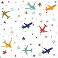 Seamless baby pattern with flying planes and stars