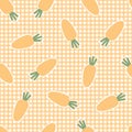 Seamless baby pattern orange carrots on a gingham pattern Hand drawn design in cartoon style